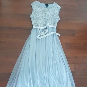 Evening Maxi Dress Lace and Mesh Overlay size L grey